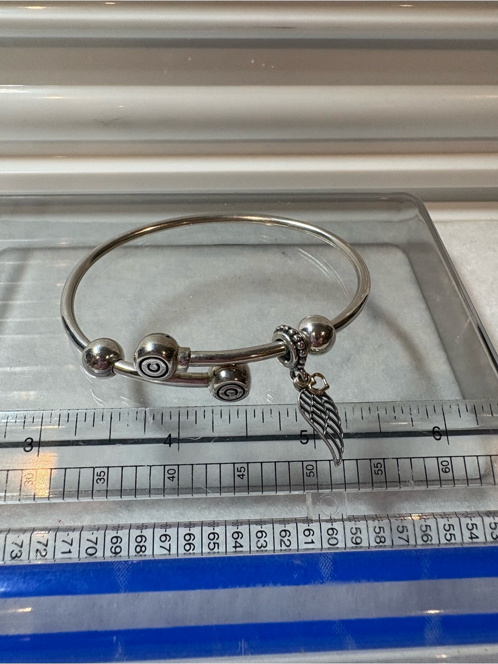 Sterling Charm Bangle Bracelet with Angel Wing